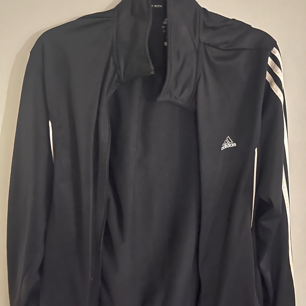 Adidas Men's Black Windbreaker with White Stripes